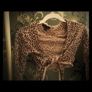 Express Cheetah Print Tie Front Crop Top